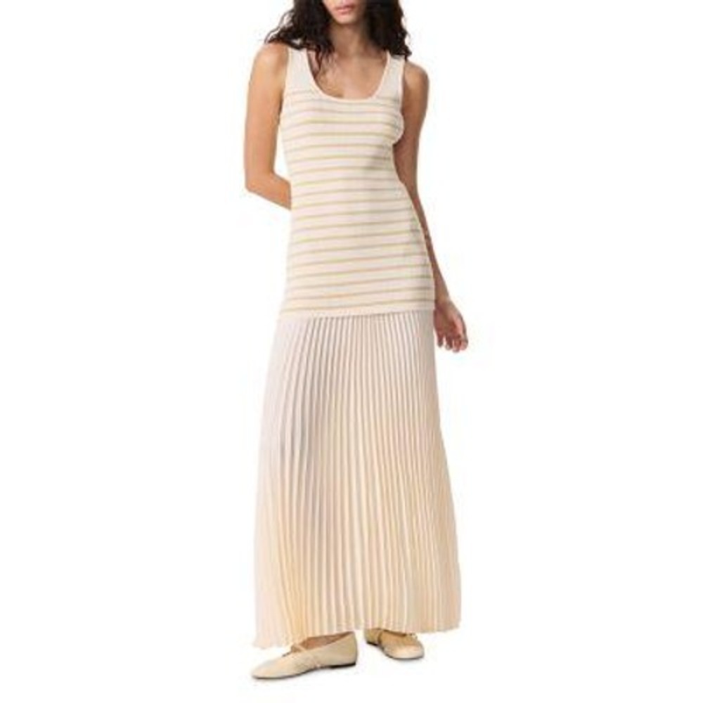 Rag&Bone Millie Strip Tank Dress Women L Pleated Maxi Drop Waist Preppy Boho NWT